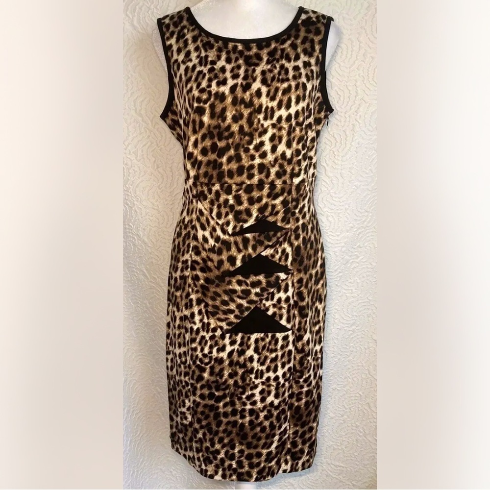 ALFANI Sleeveless Animal LEOPARD Print brown black Sheath DRESS NWT Size 4